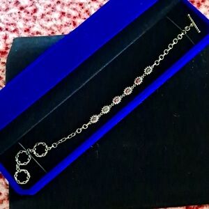 Anthill Garnet and White Zircon Toggle Clasp Bracelet in 925 Sterling Silver.